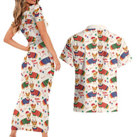 Wales Corgi Christmas Couples Matching Short Sleeve Bodycon Dress and Hawaiian Shirt Nadolig Llawen Welsh Dog Seamless Vibes - Wonder Print Shop
