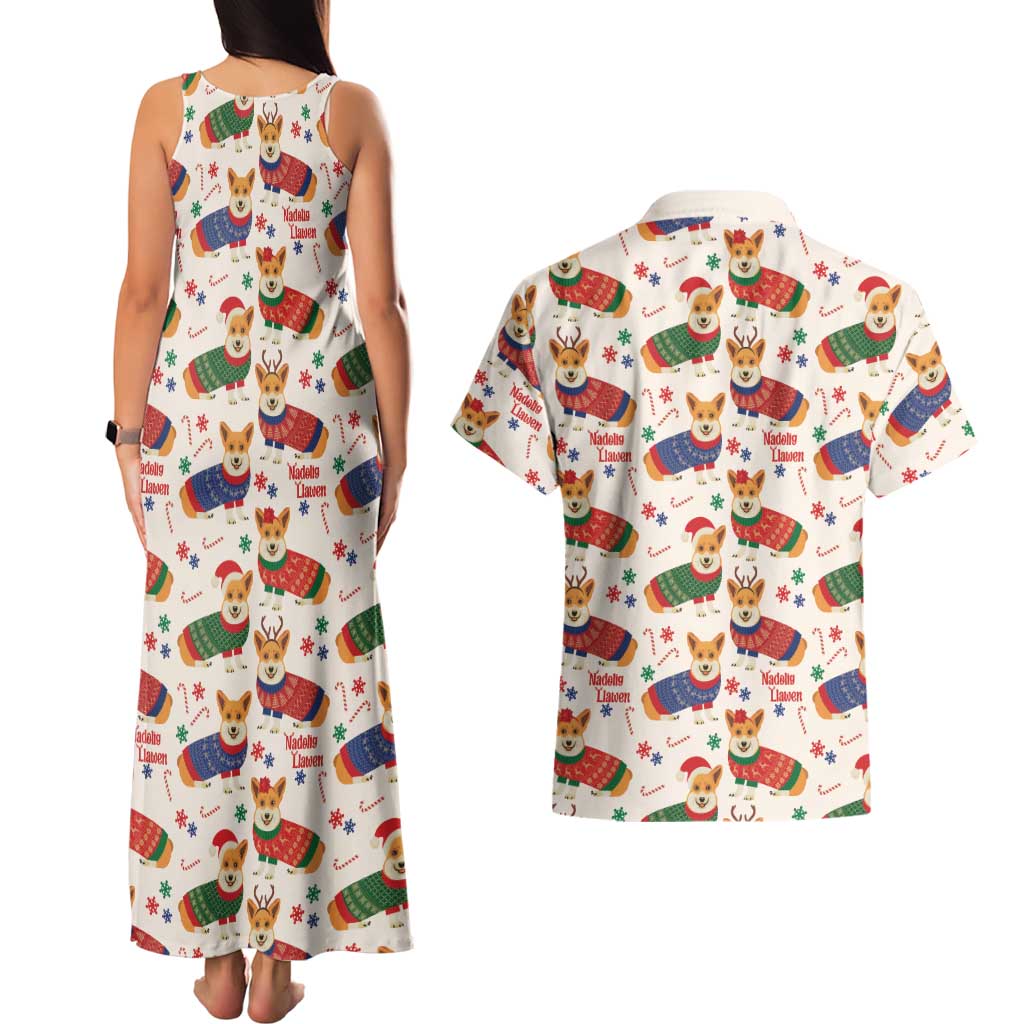 Wales Corgi Christmas Couples Matching Tank Maxi Dress and Hawaiian Shirt Nadolig Llawen Welsh Dog Seamless Vibes - Wonder Print Shop