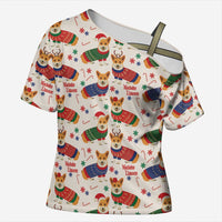 Wales Corgi Christmas Cross Shoulder Shirt Nadolig Llawen Welsh Dog Seamless Vibes - Wonder Print Shop