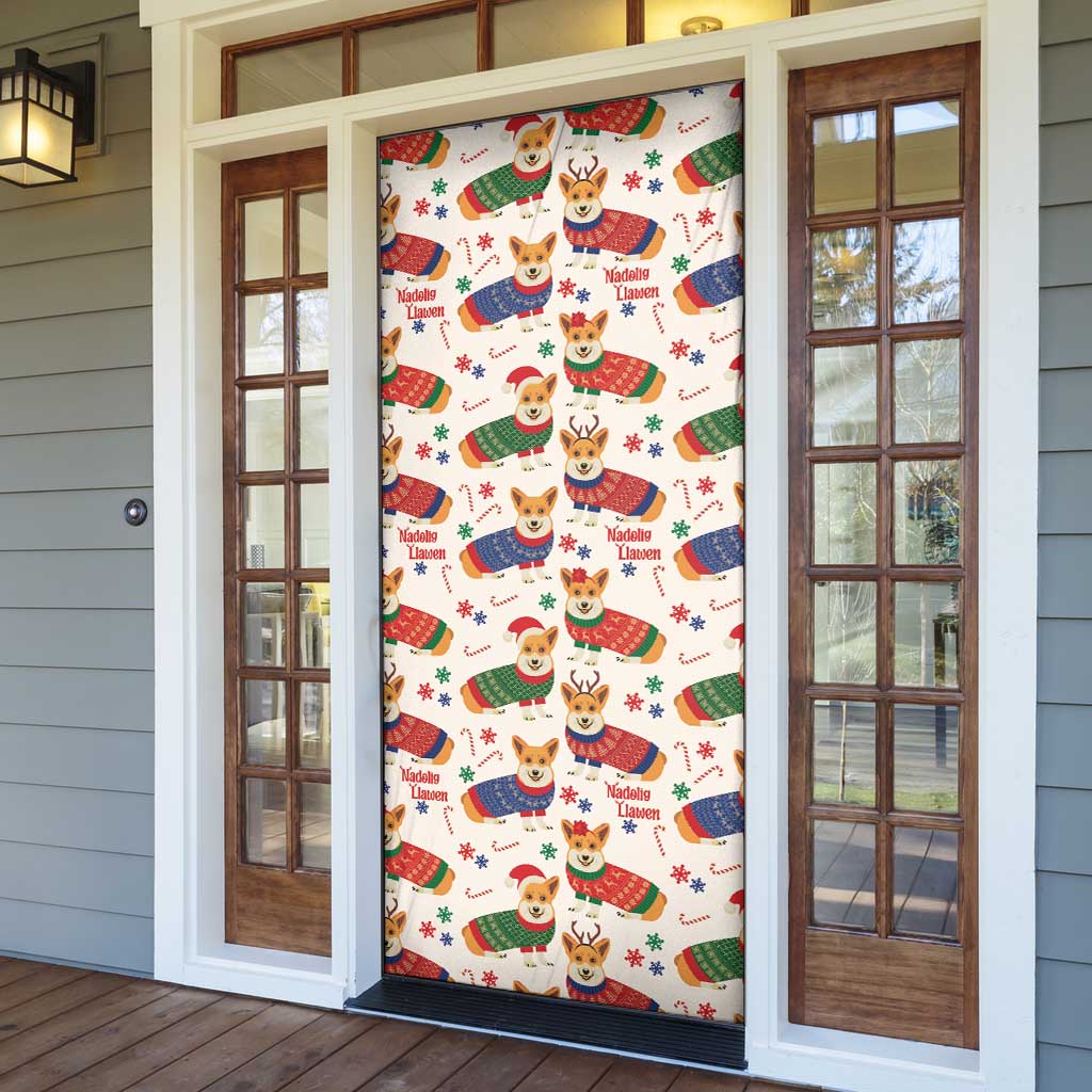 Wales Corgi Christmas Door Cover Nadolig Llawen Welsh Dog Seamless Vibes - Wonder Print Shop