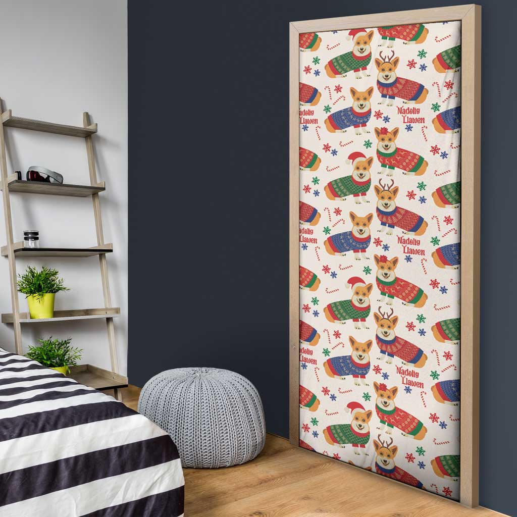 Wales Corgi Christmas Door Cover Nadolig Llawen Welsh Dog Seamless Vibes - Wonder Print Shop