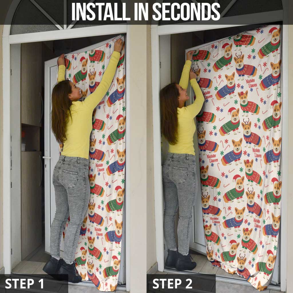 Wales Corgi Christmas Door Cover Nadolig Llawen Welsh Dog Seamless Vibes - Wonder Print Shop
