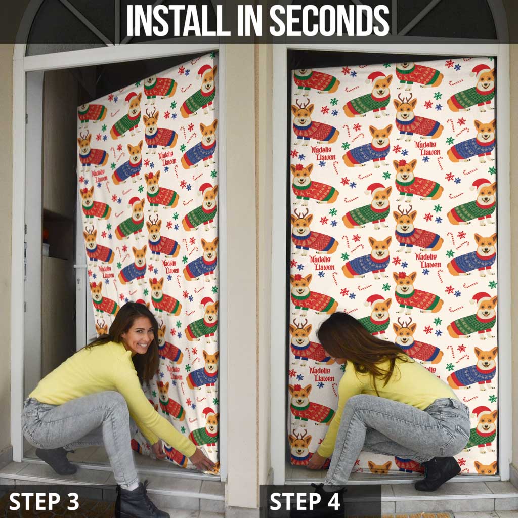 Wales Corgi Christmas Door Cover Nadolig Llawen Welsh Dog Seamless Vibes - Wonder Print Shop