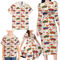 Wales Corgi Christmas Family Matching Long Sleeve Bodycon Dress and Hawaiian Shirt Nadolig Llawen Welsh Dog Seamless Vibes - Wonder Print Shop