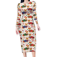 Wales Corgi Christmas Family Matching Long Sleeve Bodycon Dress and Hawaiian Shirt Nadolig Llawen Welsh Dog Seamless Vibes - Wonder Print Shop