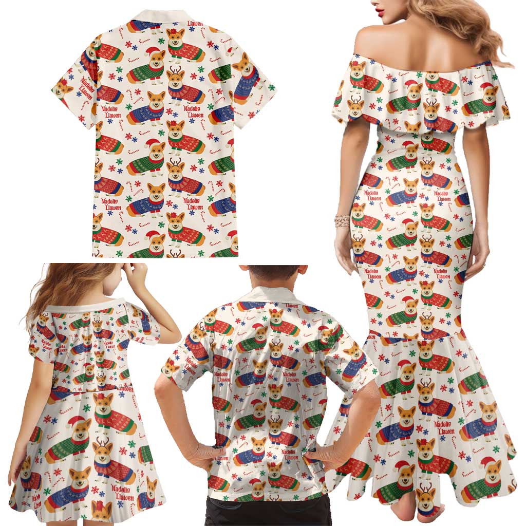 Wales Corgi Christmas Family Matching Mermaid Dress and Hawaiian Shirt Nadolig Llawen Welsh Dog Seamless Vibes - Wonder Print Shop