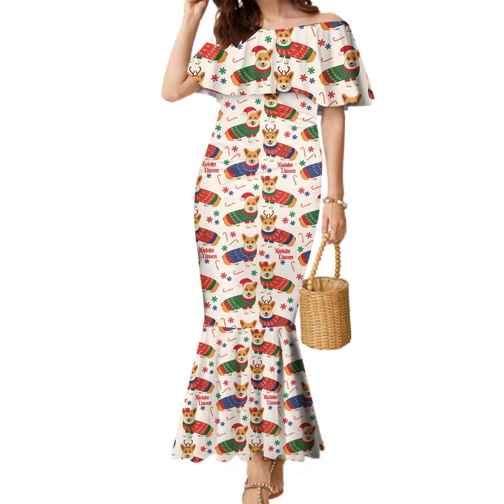 Wales Corgi Christmas Family Matching Mermaid Dress and Hawaiian Shirt Nadolig Llawen Welsh Dog Seamless Vibes - Wonder Print Shop