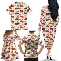 Wales Corgi Christmas Family Matching Off The Shoulder Long Sleeve Dress and Hawaiian Shirt Nadolig Llawen Welsh Dog Seamless Vibes - Wonder Print Shop