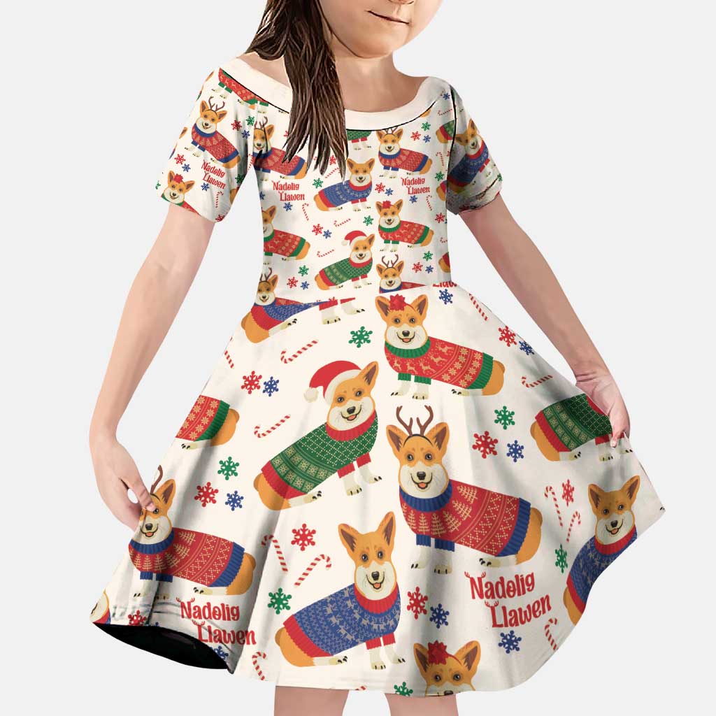 Wales Corgi Christmas Family Matching Off Shoulder Maxi Dress and Hawaiian Shirt Nadolig Llawen Welsh Dog Seamless Vibes - Wonder Print Shop