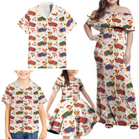 Wales Corgi Christmas Family Matching Off Shoulder Maxi Dress and Hawaiian Shirt Nadolig Llawen Welsh Dog Seamless Vibes - Wonder Print Shop
