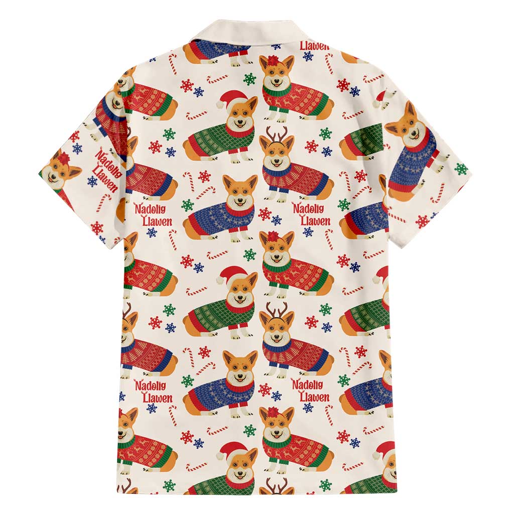 Wales Corgi Christmas Family Matching Off Shoulder Maxi Dress and Hawaiian Shirt Nadolig Llawen Welsh Dog Seamless Vibes - Wonder Print Shop