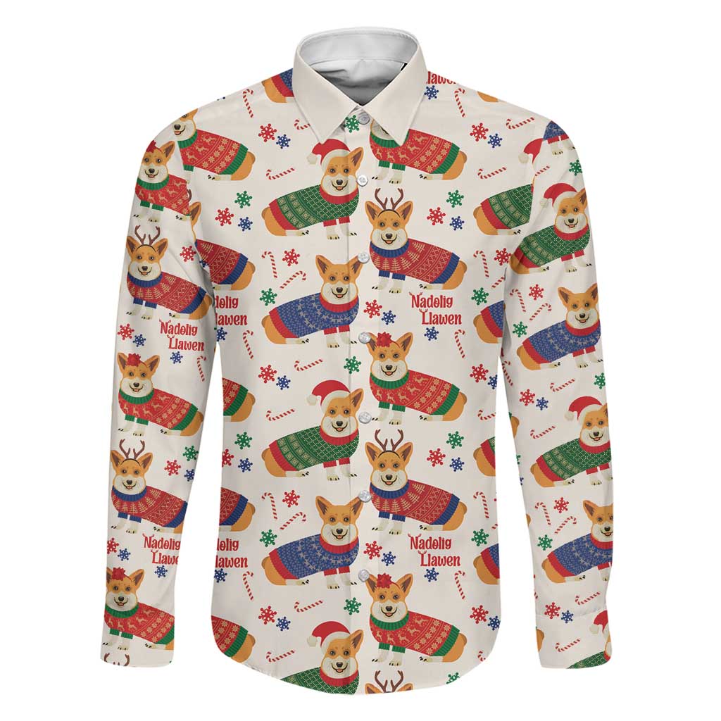 Wales Corgi Christmas Family Matching Off Shoulder Maxi Dress and Hawaiian Shirt Nadolig Llawen Welsh Dog Seamless Vibes - Wonder Print Shop