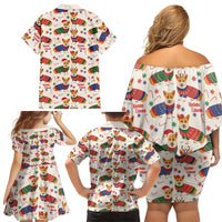 Wales Corgi Christmas Family Matching Off Shoulder Short Dress and Hawaiian Shirt Nadolig Llawen Welsh Dog Seamless Vibes - Wonder Print Shop
