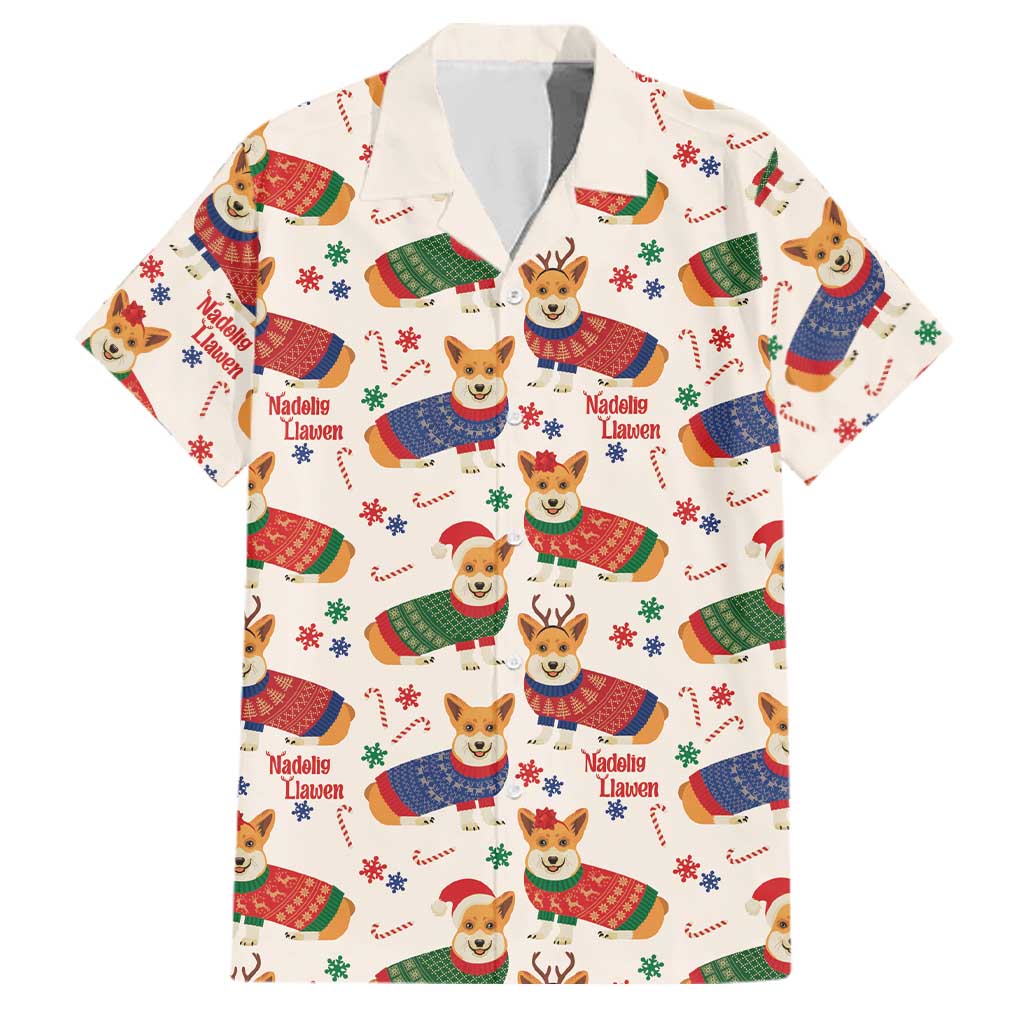 Wales Corgi Christmas Family Matching Off Shoulder Short Dress and Hawaiian Shirt Nadolig Llawen Welsh Dog Seamless Vibes - Wonder Print Shop