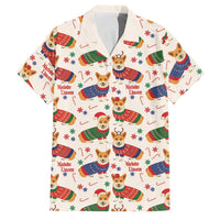 Wales Corgi Christmas Family Matching Off Shoulder Short Dress and Hawaiian Shirt Nadolig Llawen Welsh Dog Seamless Vibes - Wonder Print Shop