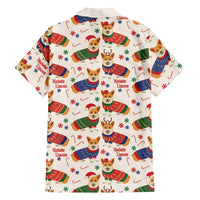 Wales Corgi Christmas Family Matching Off Shoulder Short Dress and Hawaiian Shirt Nadolig Llawen Welsh Dog Seamless Vibes - Wonder Print Shop