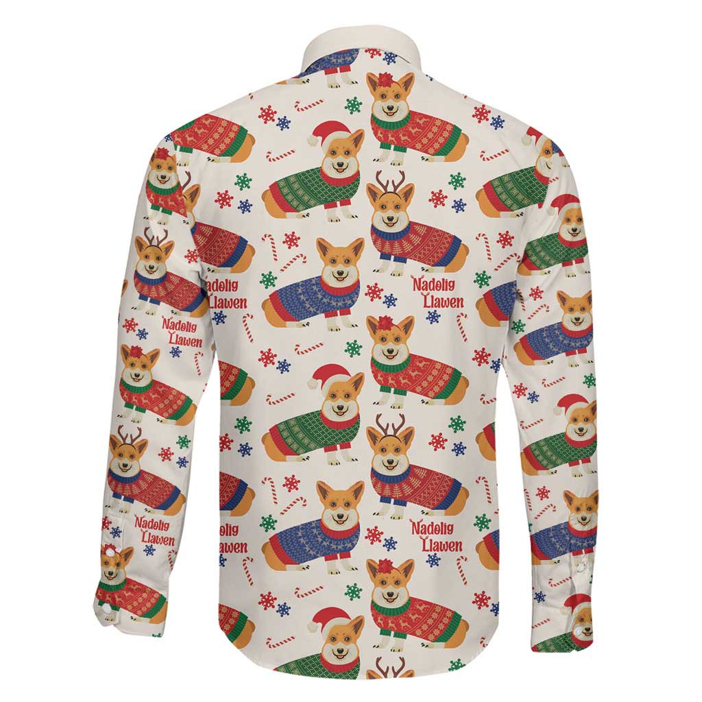 Wales Corgi Christmas Family Matching Off Shoulder Short Dress and Hawaiian Shirt Nadolig Llawen Welsh Dog Seamless Vibes - Wonder Print Shop