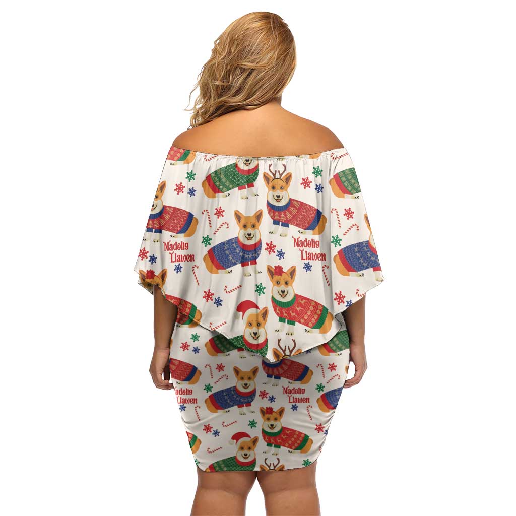 Wales Corgi Christmas Family Matching Off Shoulder Short Dress and Hawaiian Shirt Nadolig Llawen Welsh Dog Seamless Vibes - Wonder Print Shop