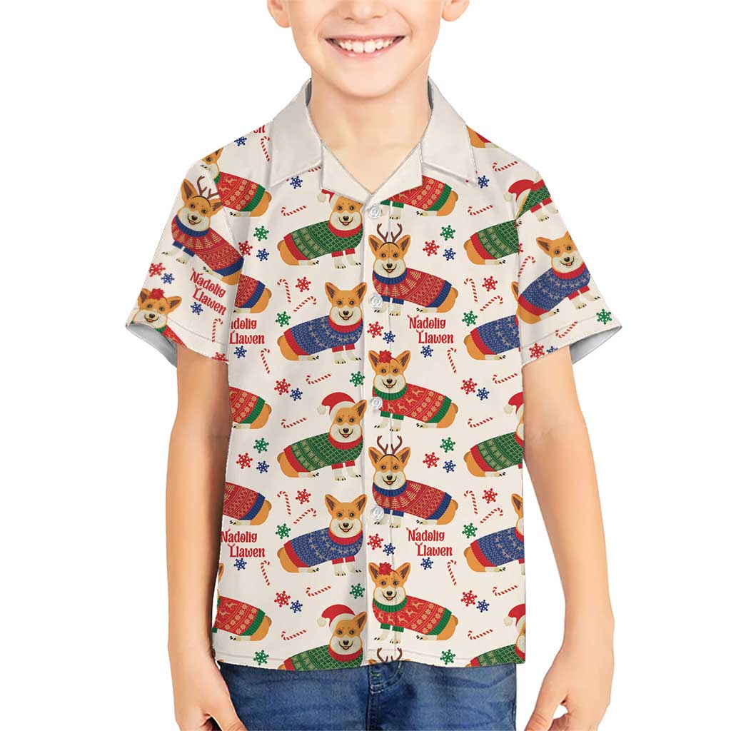 Wales Corgi Christmas Family Matching Off Shoulder Short Dress and Hawaiian Shirt Nadolig Llawen Welsh Dog Seamless Vibes - Wonder Print Shop