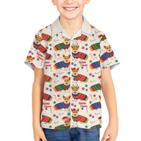 Wales Corgi Christmas Family Matching Off Shoulder Short Dress and Hawaiian Shirt Nadolig Llawen Welsh Dog Seamless Vibes - Wonder Print Shop