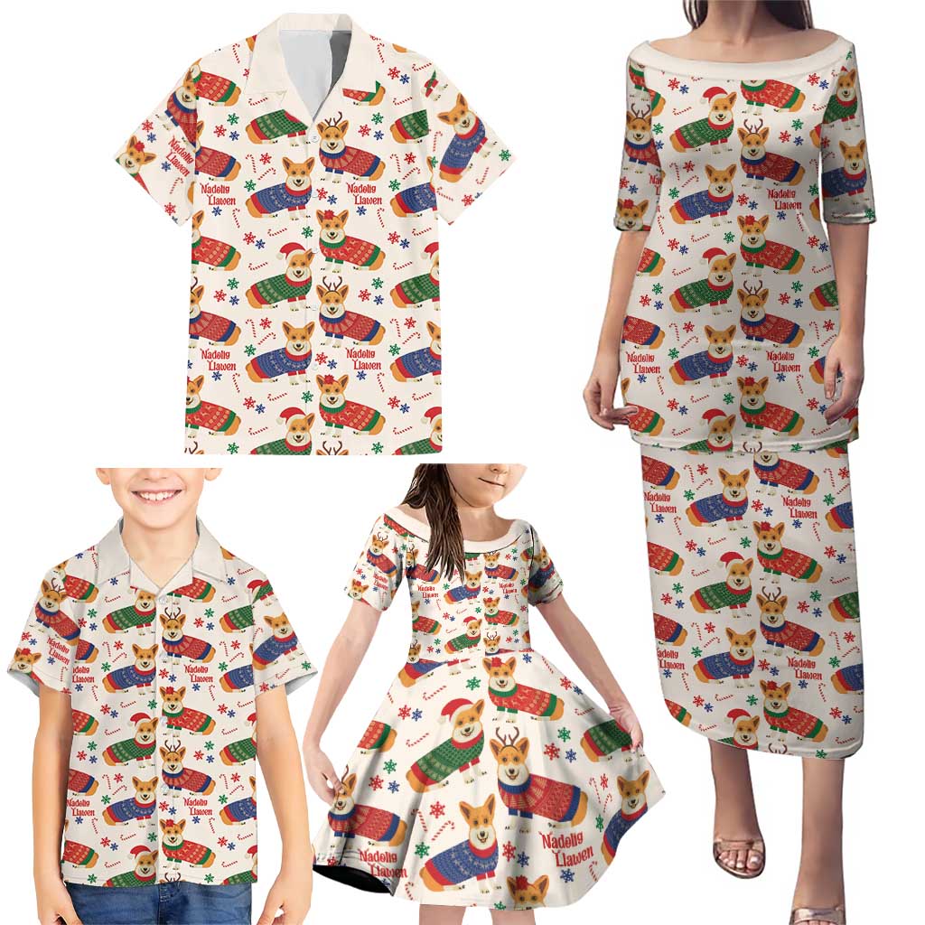 Wales Corgi Christmas Family Matching Puletasi and Hawaiian Shirt Nadolig Llawen Welsh Dog Seamless Vibes - Wonder Print Shop