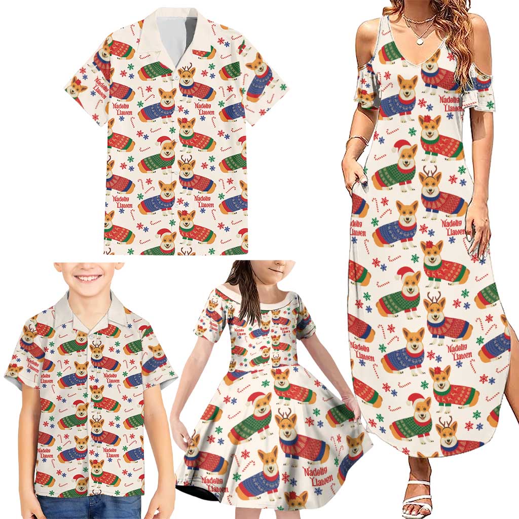 Wales Corgi Christmas Family Matching Summer Maxi Dress and Hawaiian Shirt Nadolig Llawen Welsh Dog Seamless Vibes - Wonder Print Shop