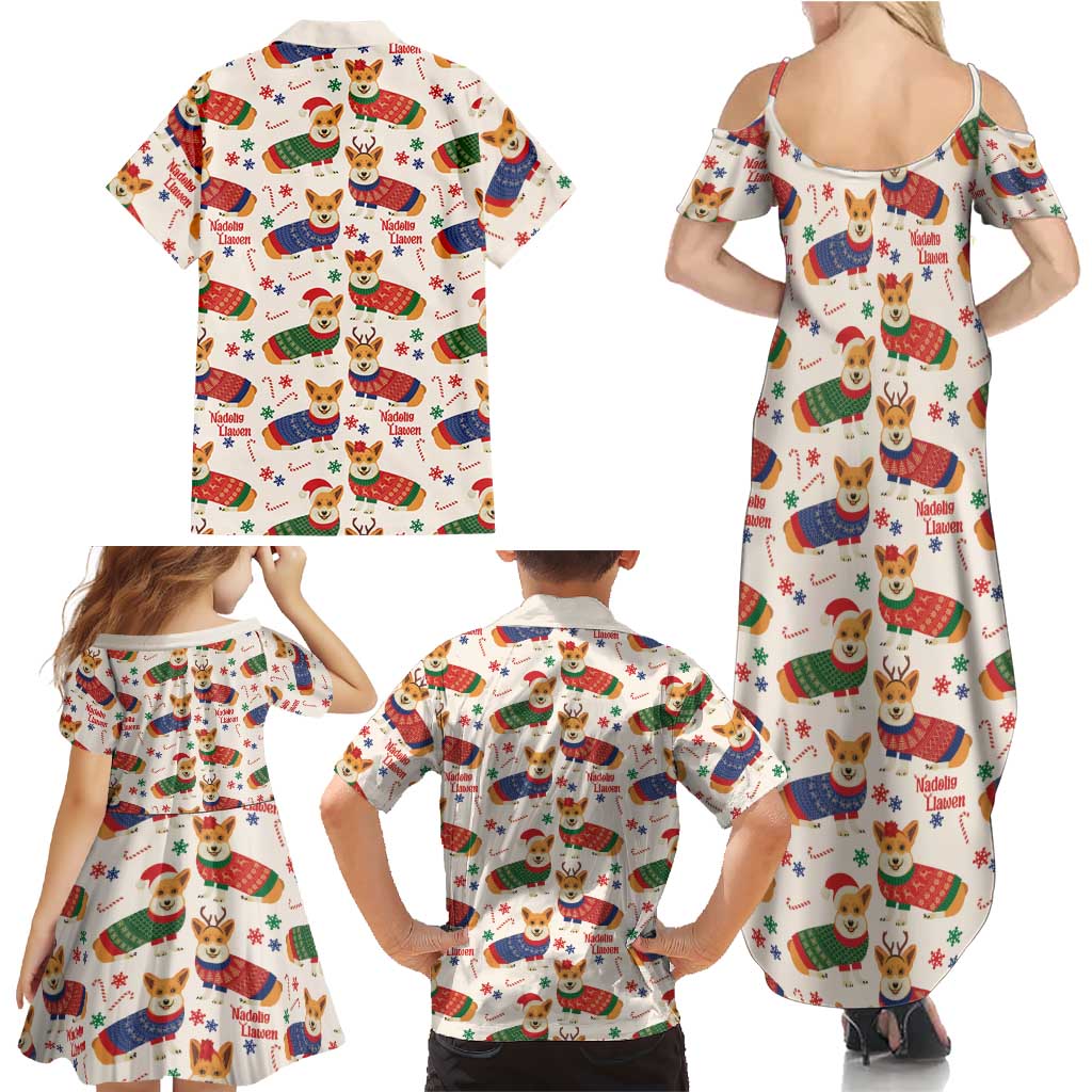 Wales Corgi Christmas Family Matching Summer Maxi Dress and Hawaiian Shirt Nadolig Llawen Welsh Dog Seamless Vibes - Wonder Print Shop
