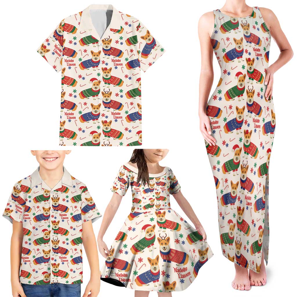 Wales Corgi Christmas Family Matching Tank Maxi Dress and Hawaiian Shirt Nadolig Llawen Welsh Dog Seamless Vibes - Wonder Print Shop
