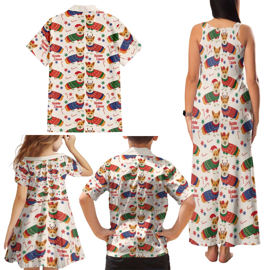 Wales Corgi Christmas Family Matching Tank Maxi Dress and Hawaiian Shirt Nadolig Llawen Welsh Dog Seamless Vibes - Wonder Print Shop