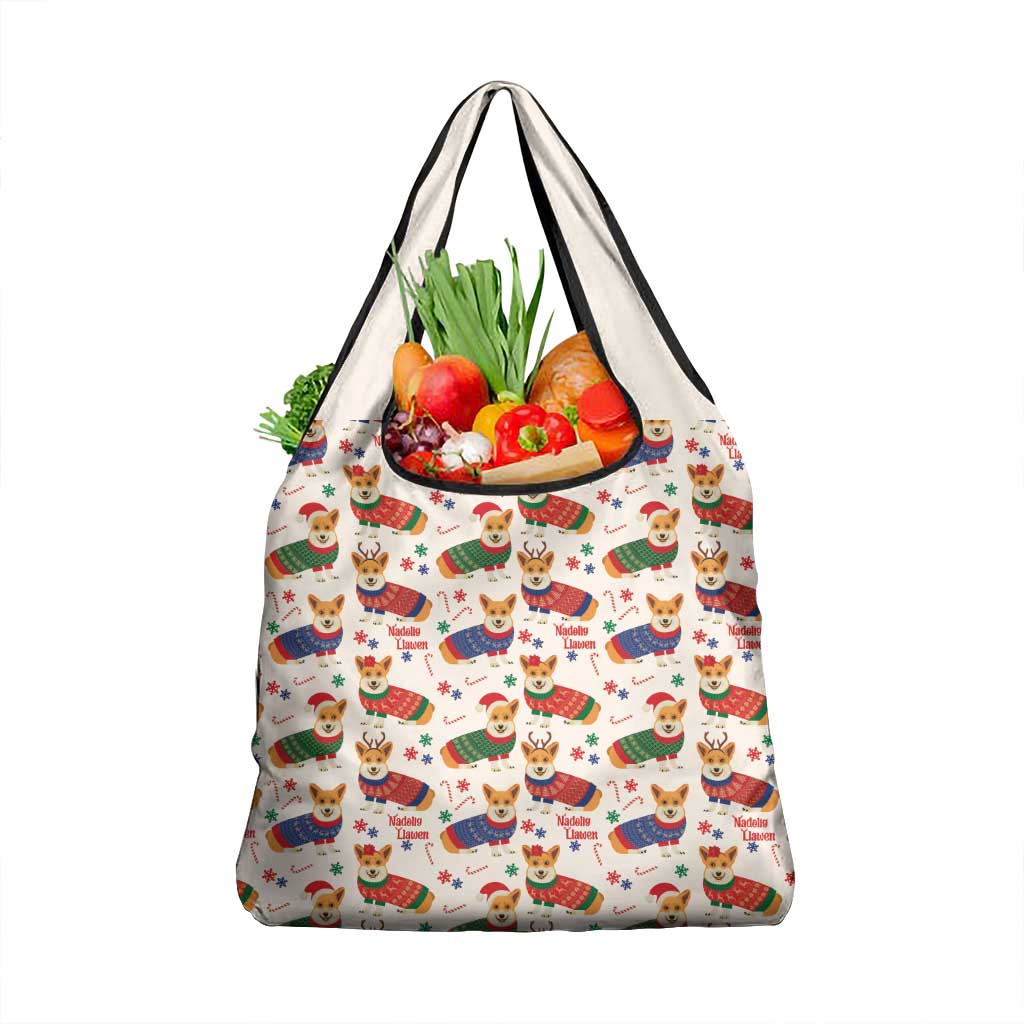 Wales Corgi Christmas Grocery Bag Nadolig Llawen Welsh Dog Seamless Vibes - Wonder Print Shop