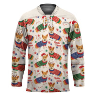 Wales Corgi Christmas Hockey Jersey Nadolig Llawen Welsh Dog Seamless Vibes - Wonder Print Shop