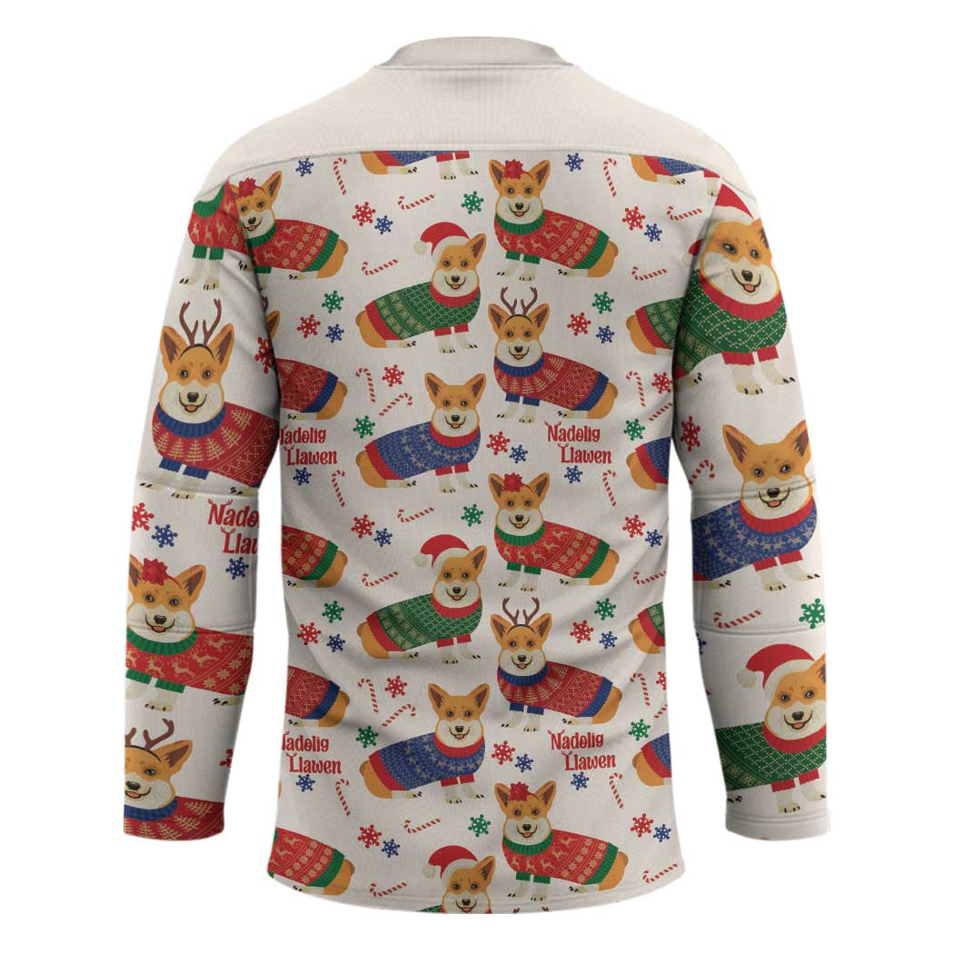 Wales Corgi Christmas Hockey Jersey Nadolig Llawen Welsh Dog Seamless Vibes - Wonder Print Shop