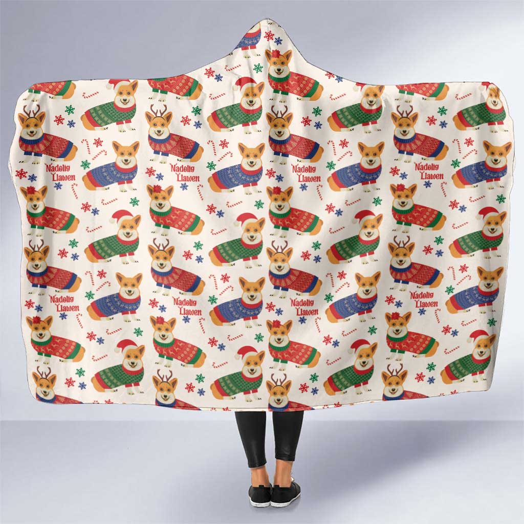 Wales Corgi Christmas Hooded Blanket Nadolig Llawen Welsh Dog Seamless Vibes - Wonder Print Shop