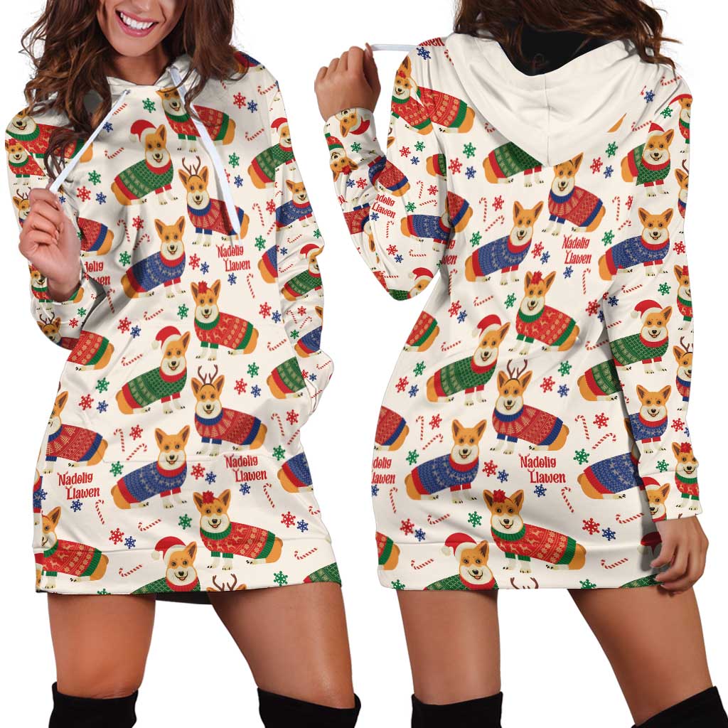 Wales Corgi Christmas Hoodie Dress Nadolig Llawen Welsh Dog Seamless Vibes - Wonder Print Shop