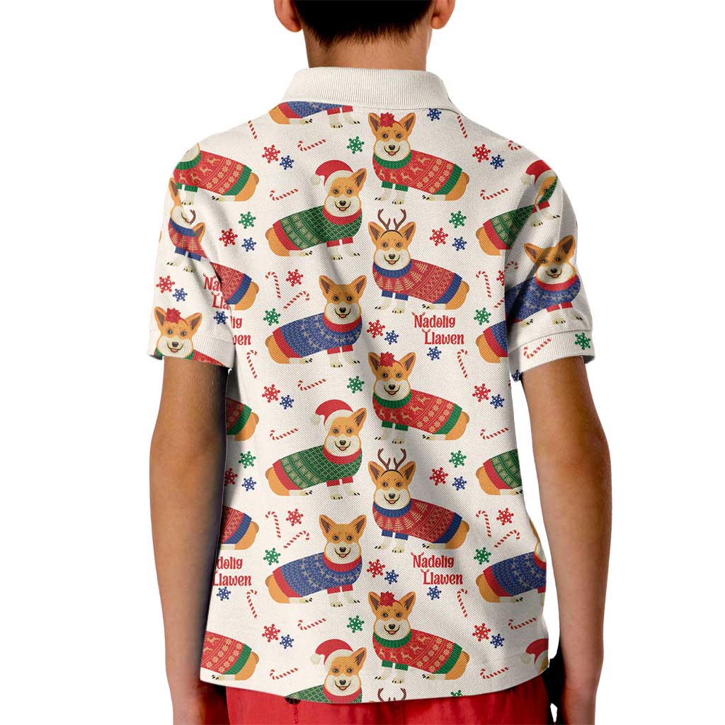 Wales Corgi Christmas Kid Polo Shirt Nadolig Llawen Welsh Dog Seamless Vibes - Wonder Print Shop
