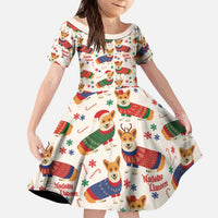 Wales Corgi Christmas Kid Short Sleeve Dress Nadolig Llawen Welsh Dog Seamless Vibes - Wonder Print Shop