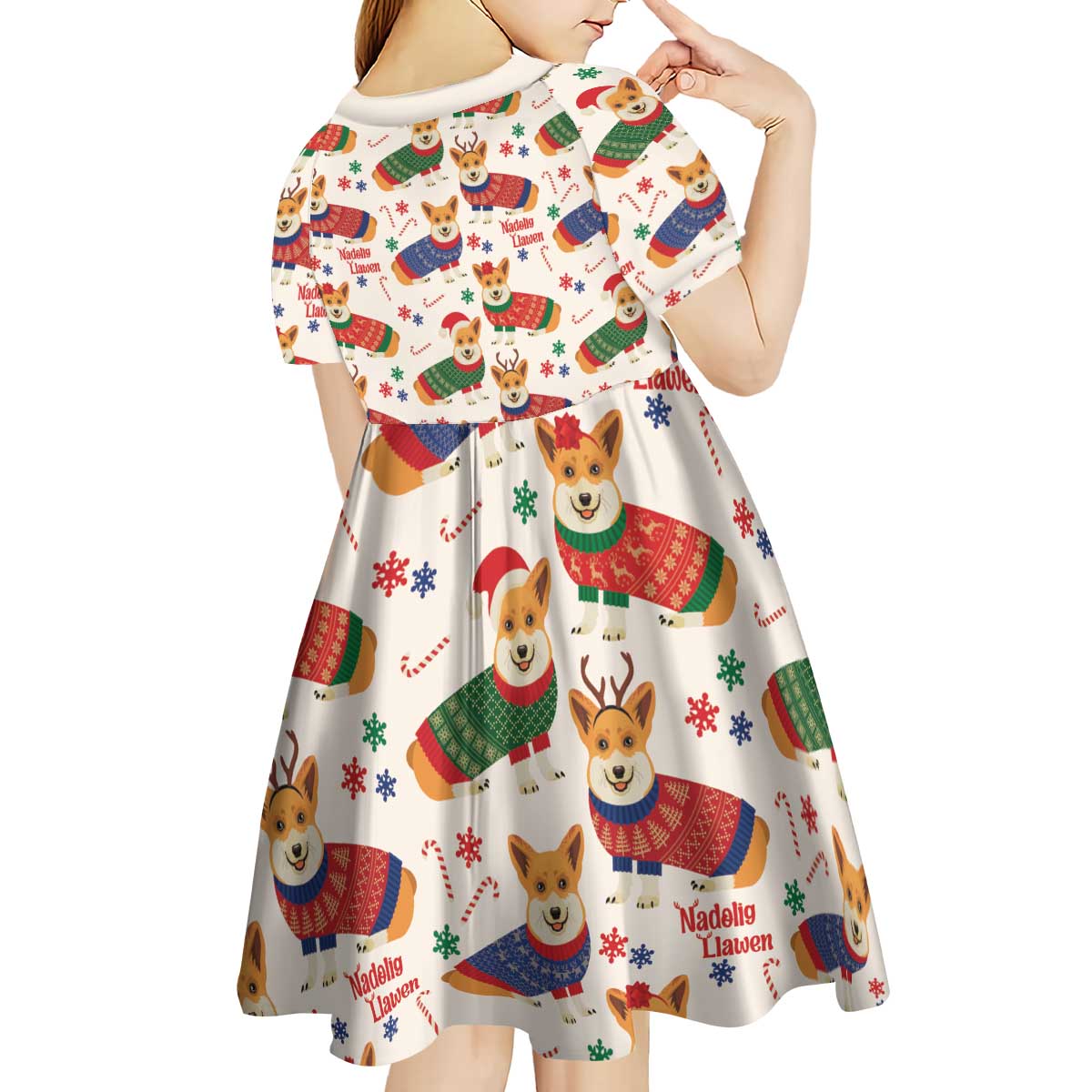 Wales Corgi Christmas Kid Short Sleeve Dress Nadolig Llawen Welsh Dog Seamless Vibes - Wonder Print Shop