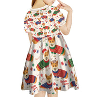 Wales Corgi Christmas Kid Short Sleeve Dress Nadolig Llawen Welsh Dog Seamless Vibes - Wonder Print Shop