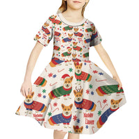 Wales Corgi Christmas Kid Short Sleeve Dress Nadolig Llawen Welsh Dog Seamless Vibes - Wonder Print Shop
