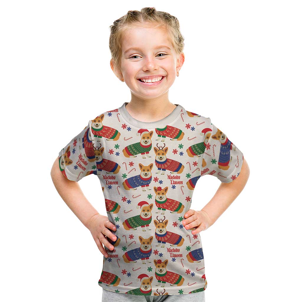 Wales Corgi Christmas Kid T Shirt Nadolig Llawen Welsh Dog Seamless Vibes - Wonder Print Shop