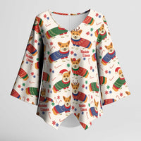 Wales Corgi Christmas Kimono Sleeve Blouse Nadolig Llawen Welsh Dog Seamless Vibes - Wonder Print Shop