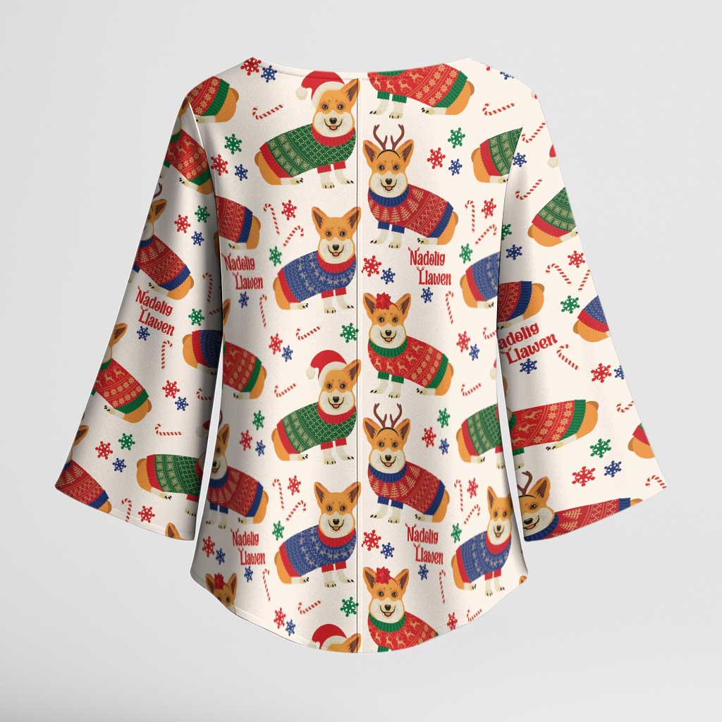 Wales Corgi Christmas Kimono Sleeve Blouse Nadolig Llawen Welsh Dog Seamless Vibes - Wonder Print Shop