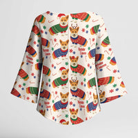 Wales Corgi Christmas Kimono Sleeve Blouse Nadolig Llawen Welsh Dog Seamless Vibes - Wonder Print Shop