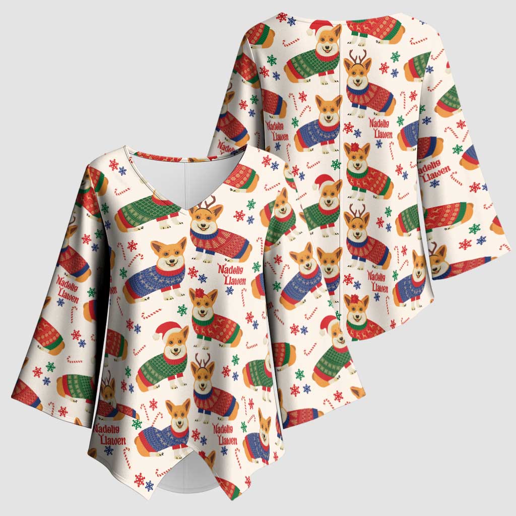 Wales Corgi Christmas Kimono Sleeve Blouse Nadolig Llawen Welsh Dog Seamless Vibes - Wonder Print Shop
