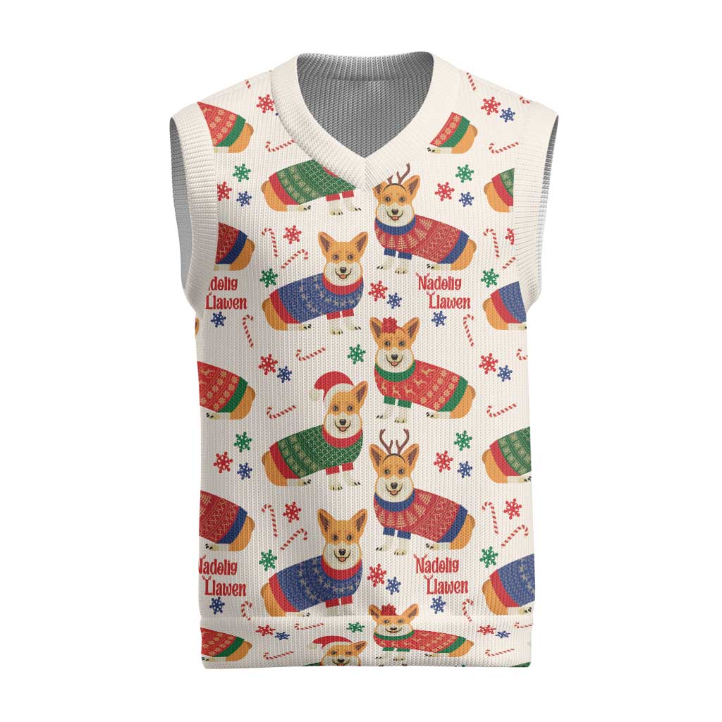 Wales Corgi Christmas Knitted V-Neck Vest Nadolig Llawen Welsh Dog Seamless Vibes - Wonder Print Shop