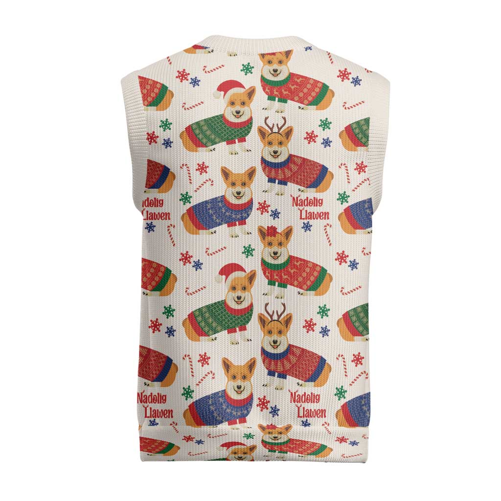 Wales Corgi Christmas Knitted V-Neck Vest Nadolig Llawen Welsh Dog Seamless Vibes - Wonder Print Shop