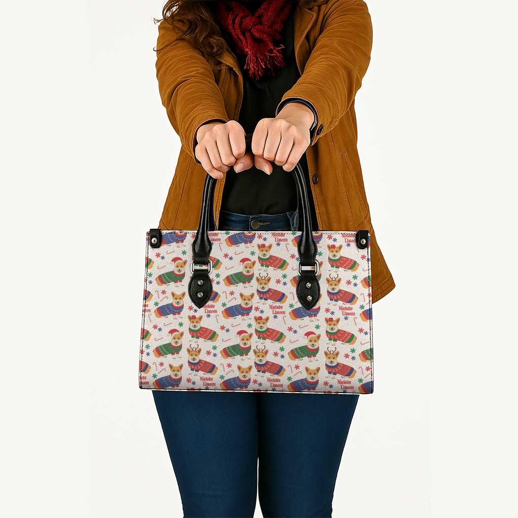 Wales Corgi Christmas Leather Bag Nadolig Llawen Welsh Dog Seamless Vibes - Wonder Print Shop