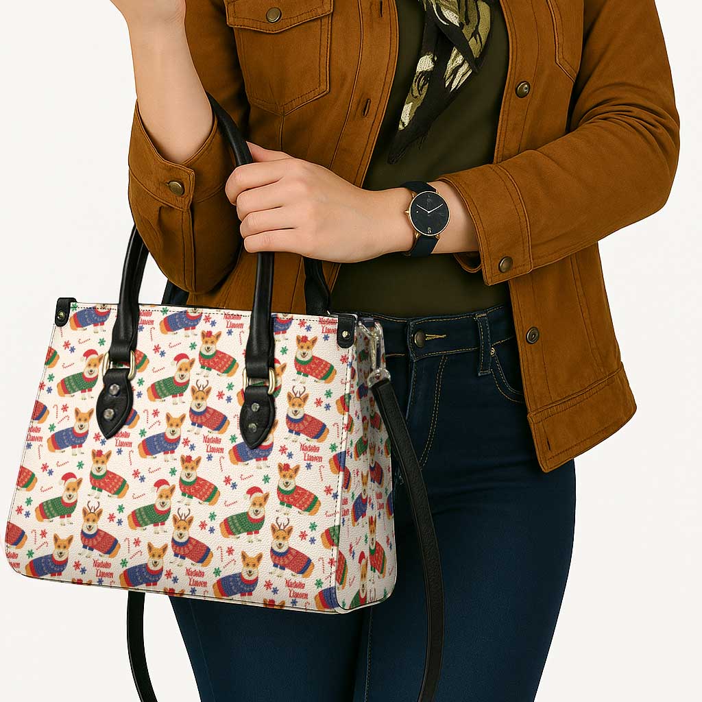 Wales Corgi Christmas Leather Bag Nadolig Llawen Welsh Dog Seamless Vibes - Wonder Print Shop