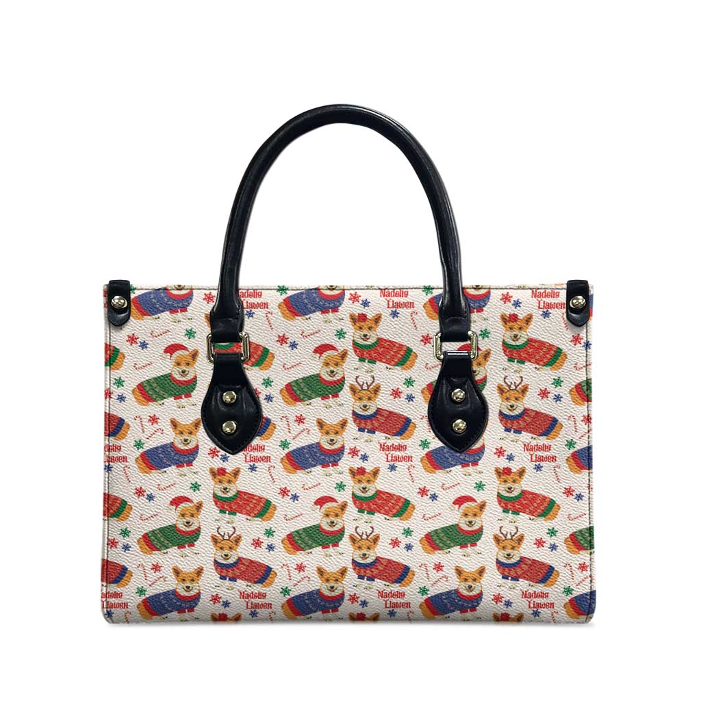 Wales Corgi Christmas Leather Bag Nadolig Llawen Welsh Dog Seamless Vibes - Wonder Print Shop