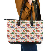 Wales Corgi Christmas Leather Tote Bag Nadolig Llawen Welsh Dog Seamless Vibes - Wonder Print Shop